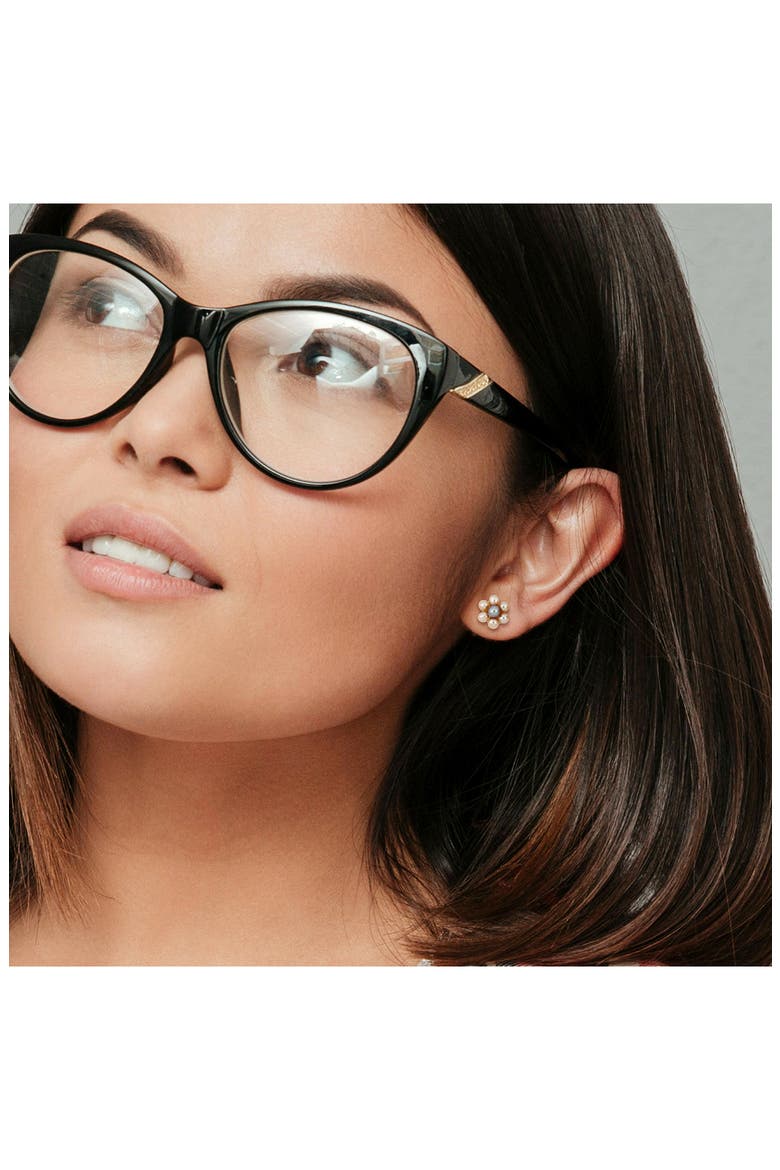 Floral Cultured Pearl Stud Earrings, Alternate, color, PINK