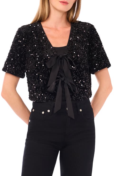 Tie Front Sequin Velvet Top