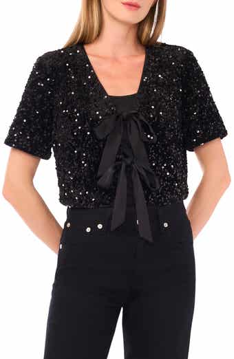 CeCe Tie Front Sequin Velvet Top