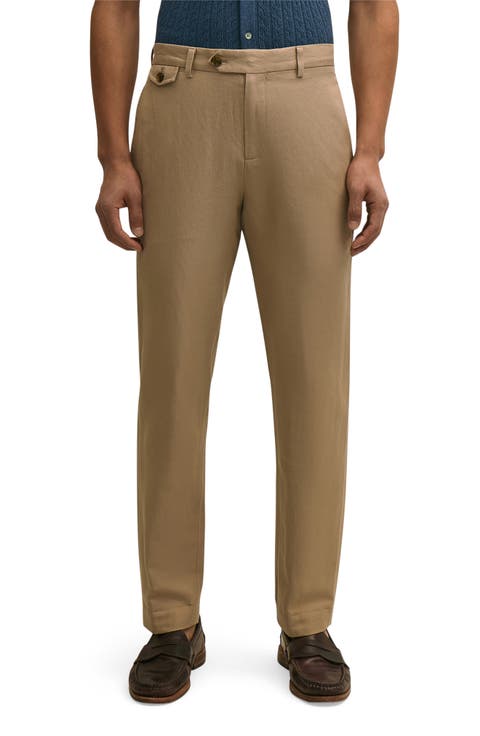 Flat Front Linen & Cotton Twill Chinos