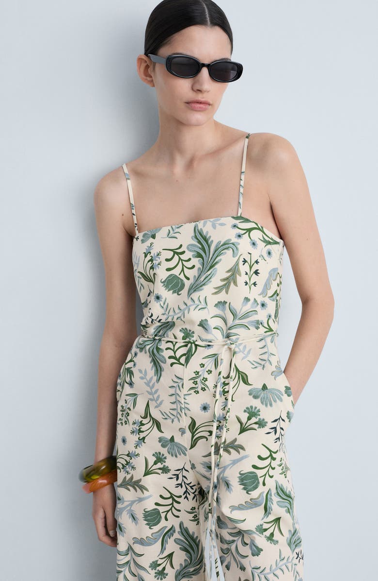 MANGO Print Tie Waist Wide Leg Jumpsuit, Alternate, color, 