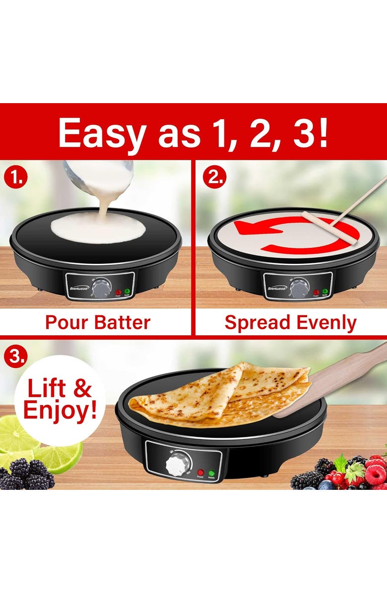 Brentwood 12 Inch Electric Non-Stick Crepe Pancake Maker, Alternate, color, Black