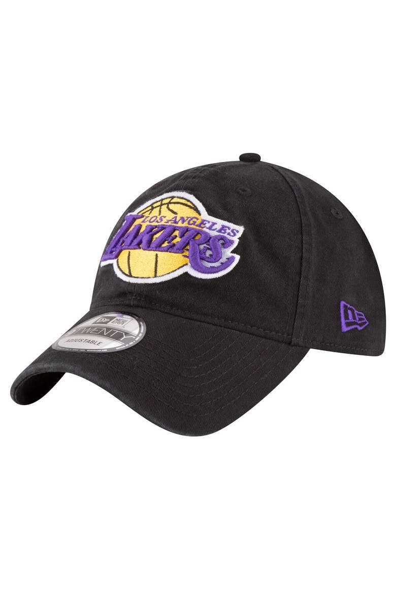 Men's New Era Black Los Angeles Lakers Team 2.0 9TWENTY Adjustable Hat, Main, color, Black