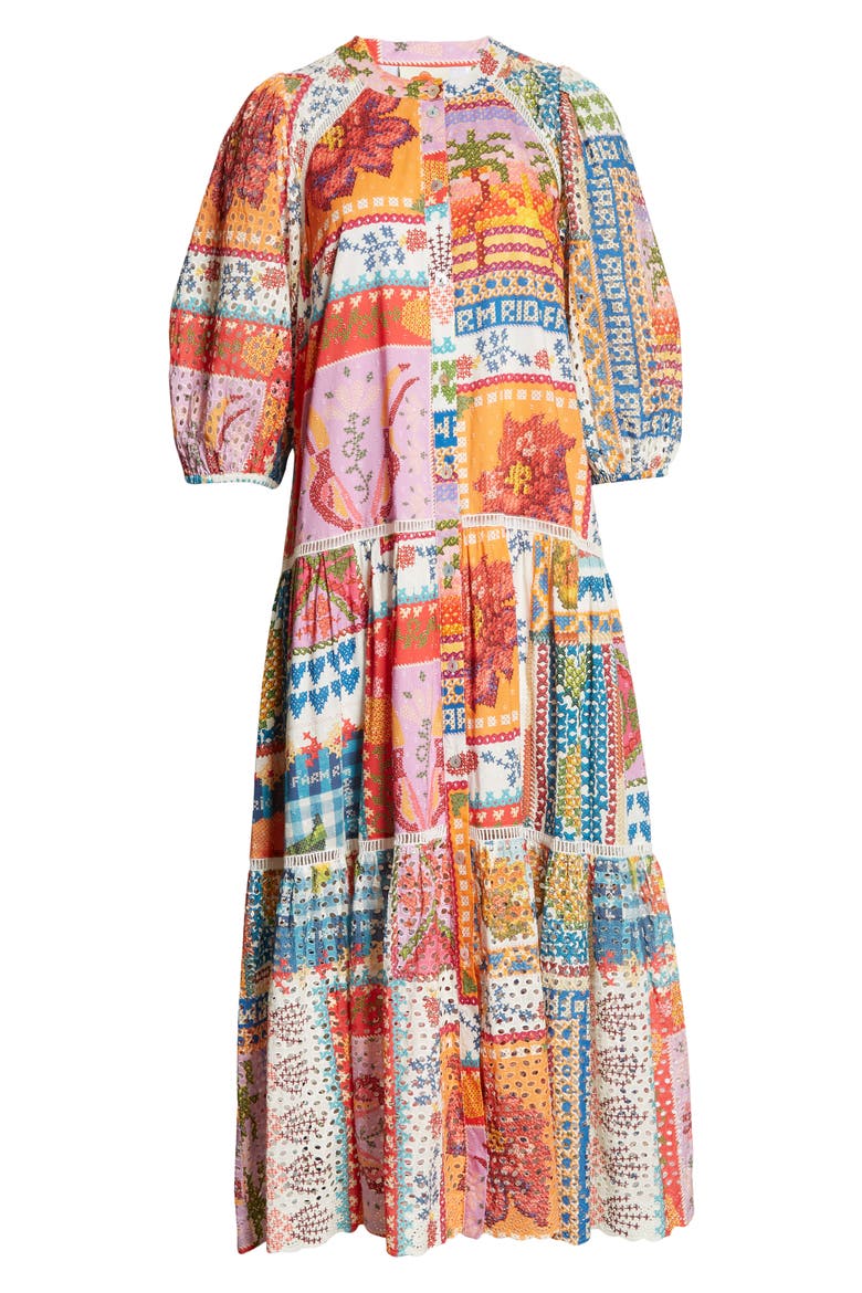 Summer Stitches Eyelet Midi Dress, Alternate, color, OFF-WHITE