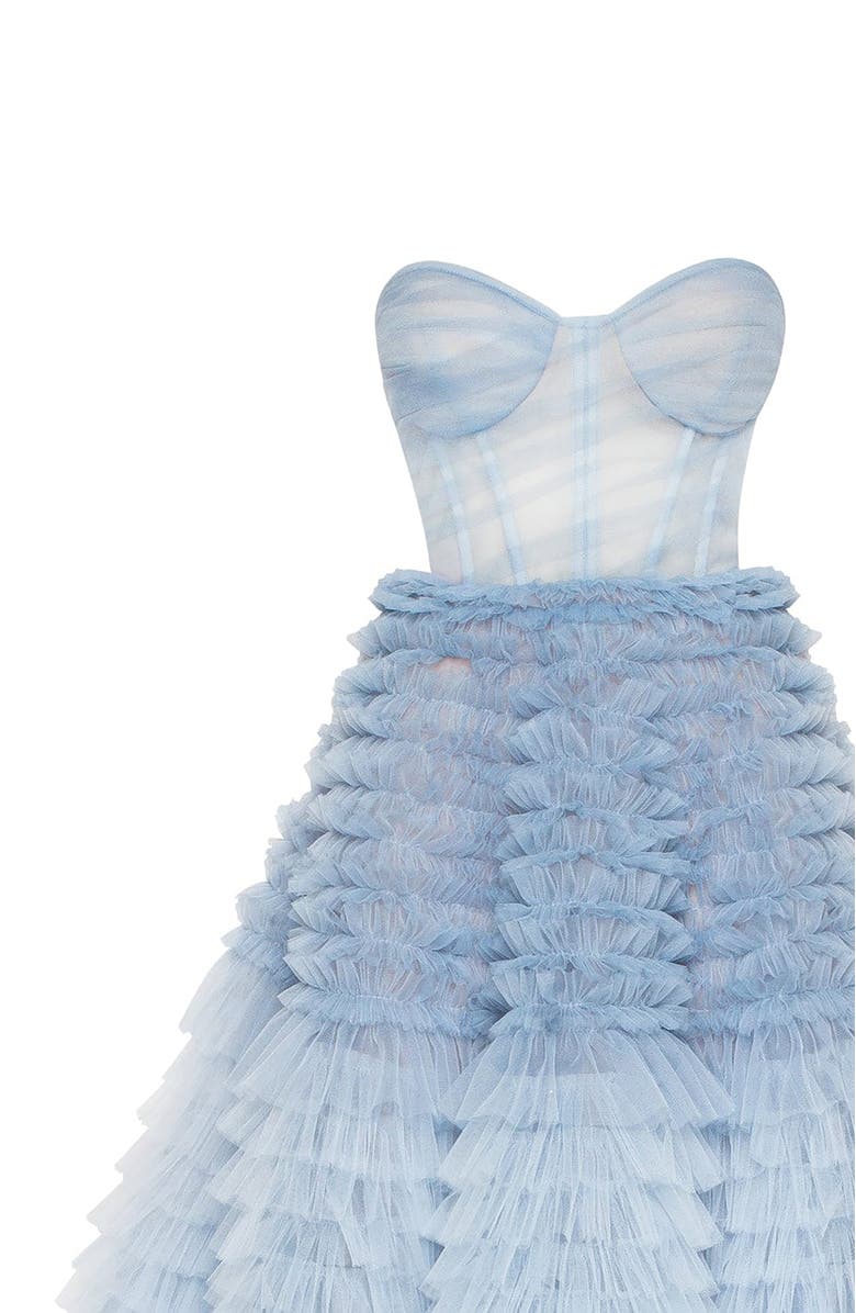 Milla Light Blue Strapless Frill-Layered Fluffy Dress, Alternate, color, Light Blue