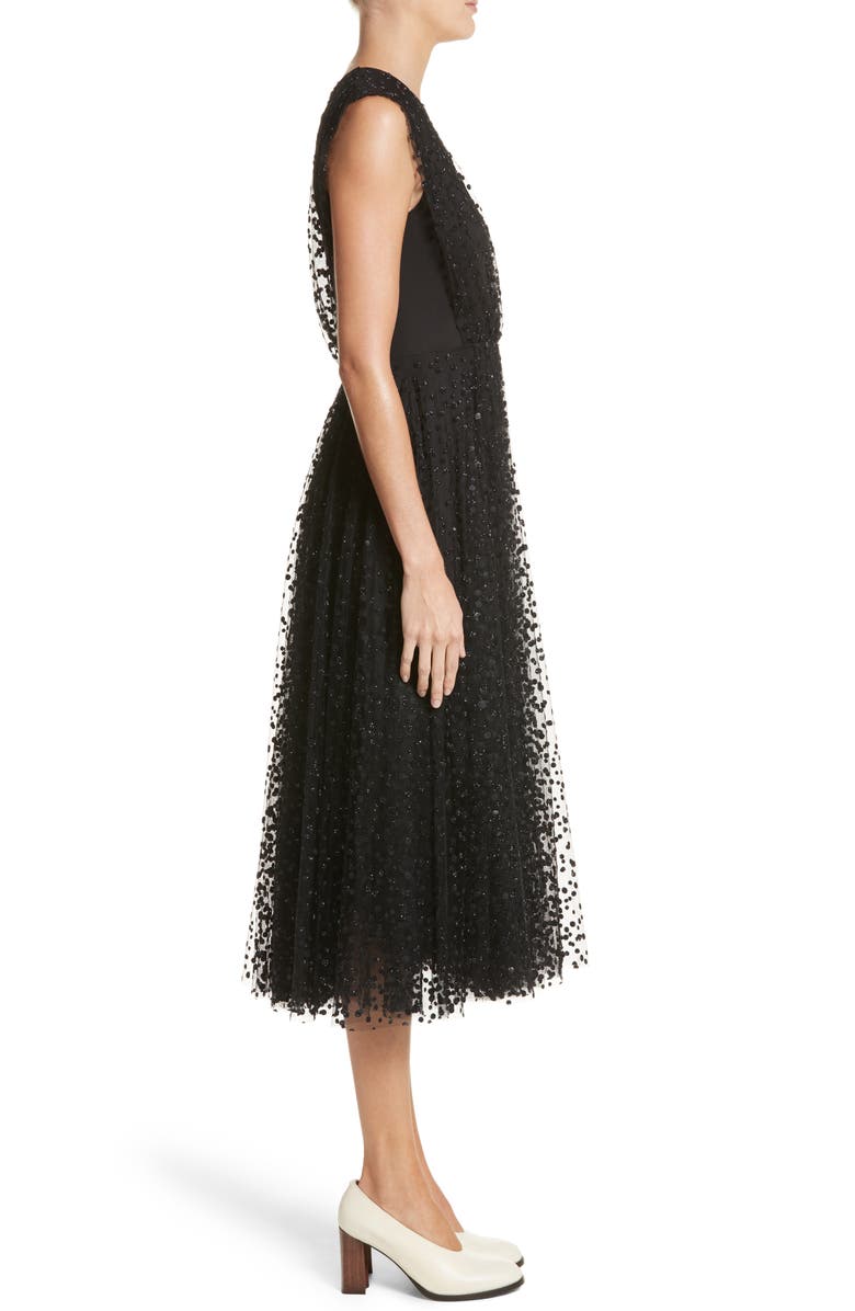 CO Sparkle Dot Tulle Midi Dress, Alternate, color, Black