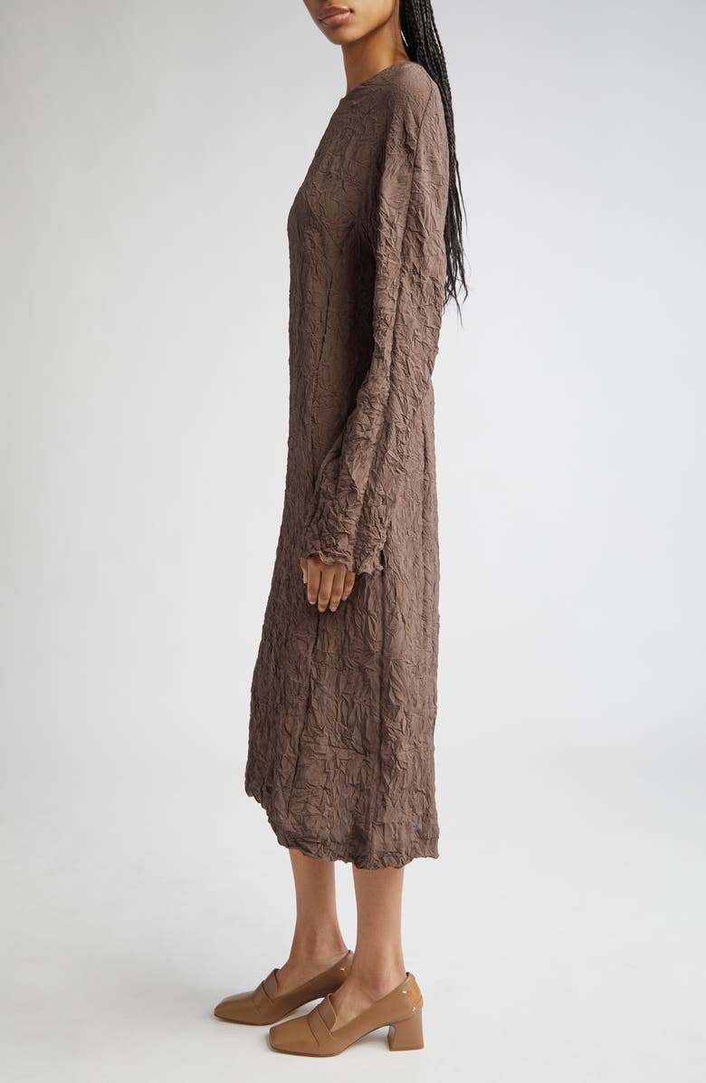 TEURN STUDIOS Long Sleeve Crinkle Midi Dress, Alternate, color, Brown