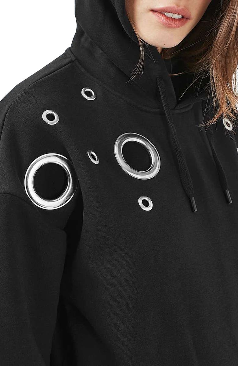Topshop Grommet Oversize Hoodie, Alternate, color, 