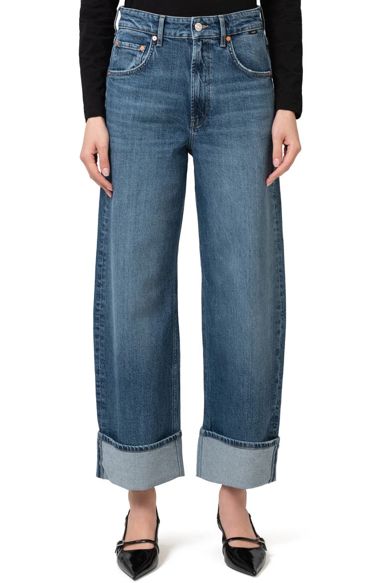 Sandra Cuffed High Waist Ankle Wide Leg Jeans, Main, color, MID BRUSHED BLUE