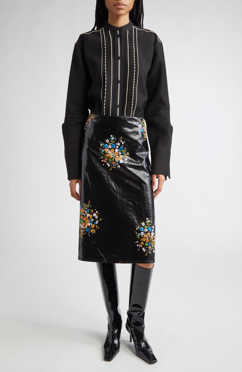 Jil Sander Bouquet Print Coated Linen Skirt, Alternate, color, 