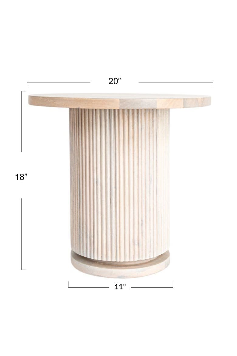 Round Pedestal Side Table with Ribbed Base, Alternate, color, Natural