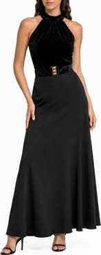 Love By Design Cleo Mixed Media Halter Gown