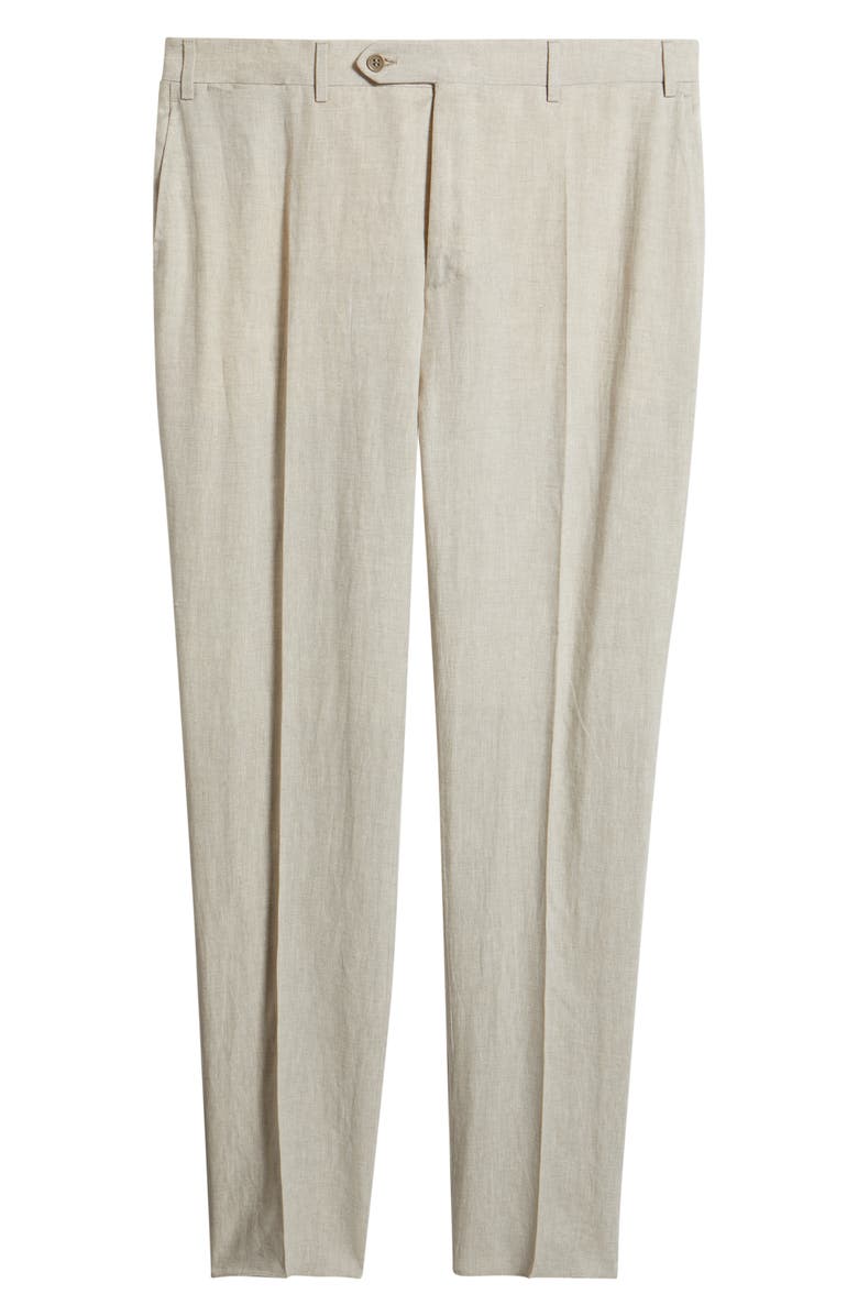 Canali Siena Regular Fit Flat Front Linen Suit Pants, Alternate, color, Light Beige