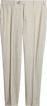 Canali Siena Regular Fit Flat Front Linen Suit Pants