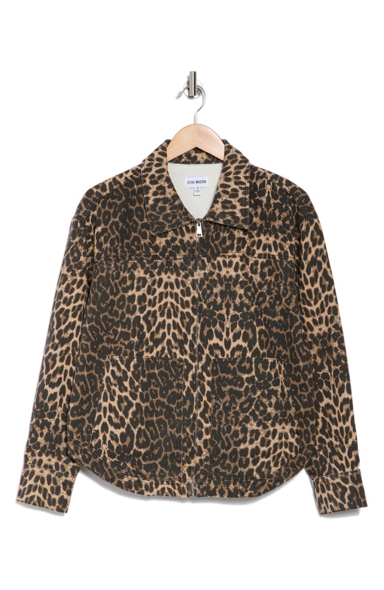 Steve Madden Leopard Print Denim Utility Shacket, Alternate, color,