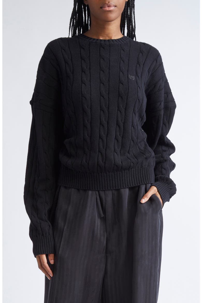 Cotton Cable Knit Sweater, Main, color, 1000 BLACK