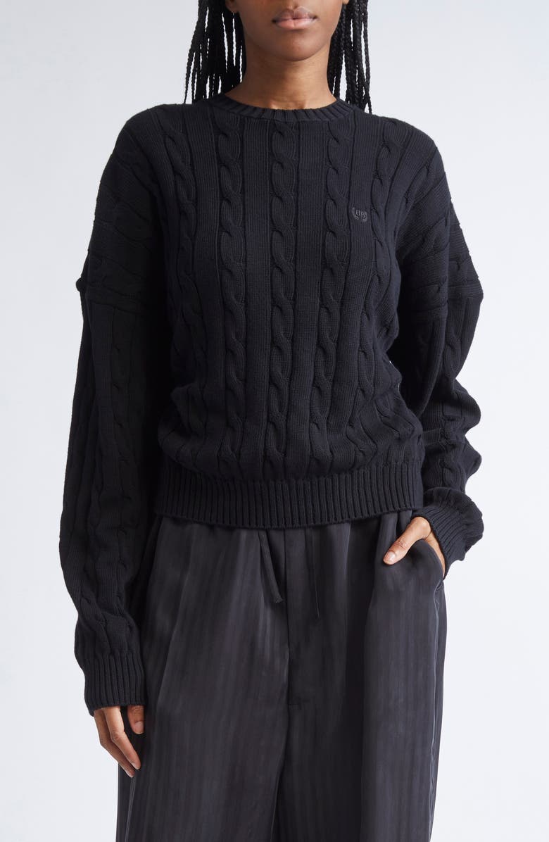 Balenciaga Cotton Cable Knit Sweater, Main, color, 1000 Black