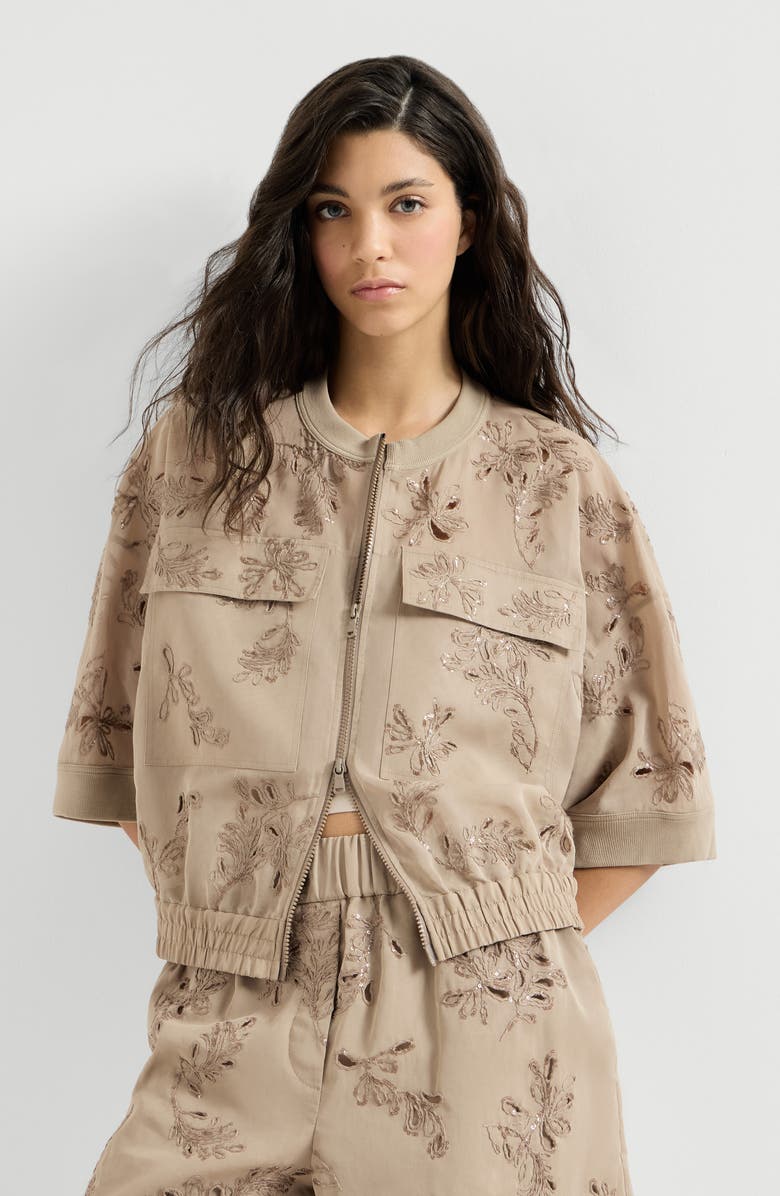 Brunello Cucinelli Outerwear with dazzling broderie anglaise, Alternate, color, Espresso