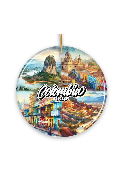 Colombia 1810 Watercolor Landmarks Ornament - Version 1