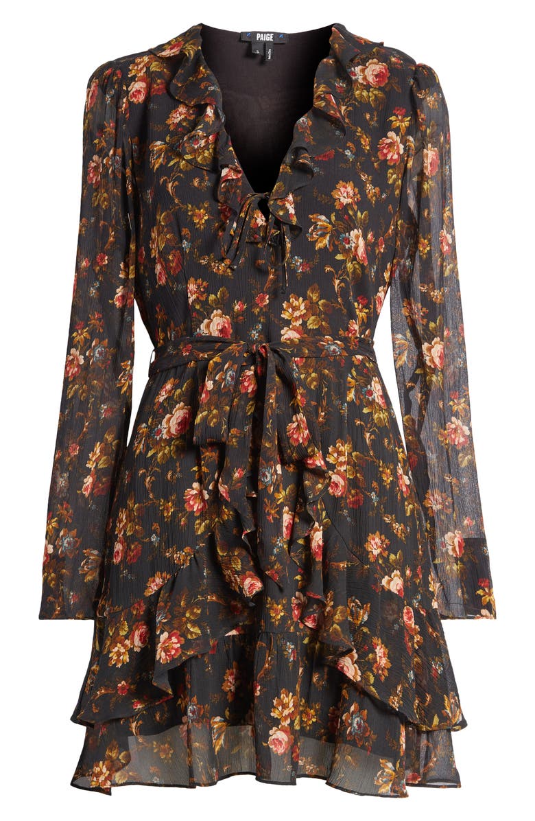 PAIGE Tamera Floral Long Sleeve Silk Minidress, Alternate, color, Black Multi