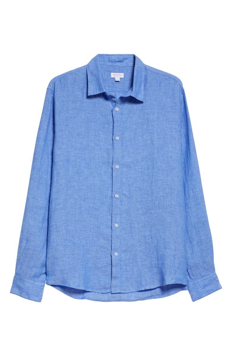Sunspel Long Sleeve Linen Button-Up Shirt, Alternate, color, 