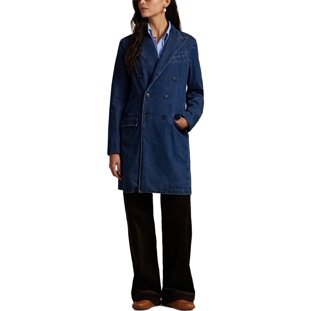 Polo Ralph Lauren Rigid Denim Double Breasted Coat In Blue
