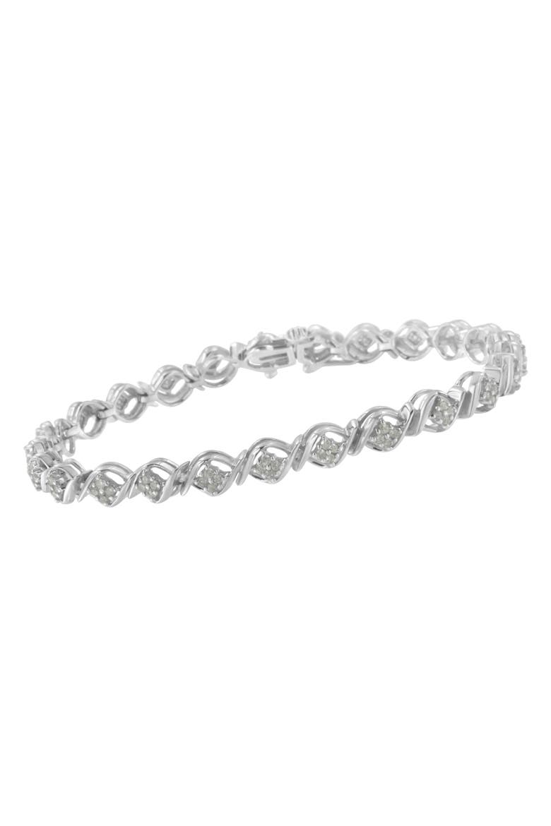 Silver Diamond Cluster Link Bracelet, Alternate, color, White