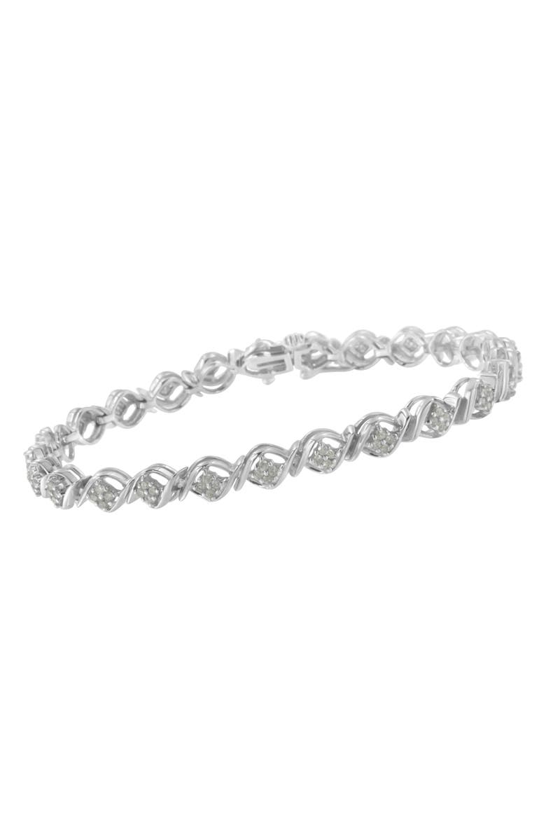 Haus of Brilliance Silver Diamond Cluster Link Bracelet, Alternate, color, White