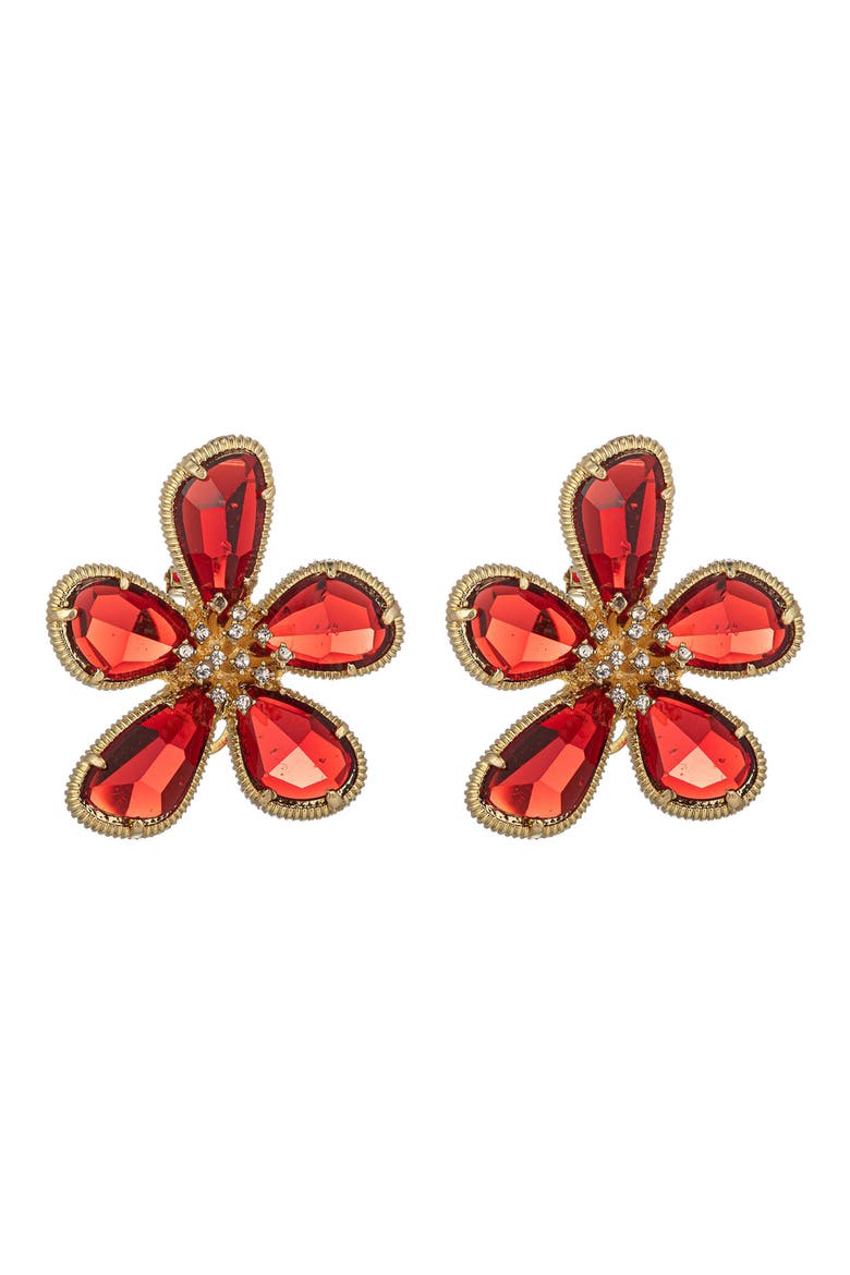 Daisy CZ Floral Stud Earrings, Main, color, RED