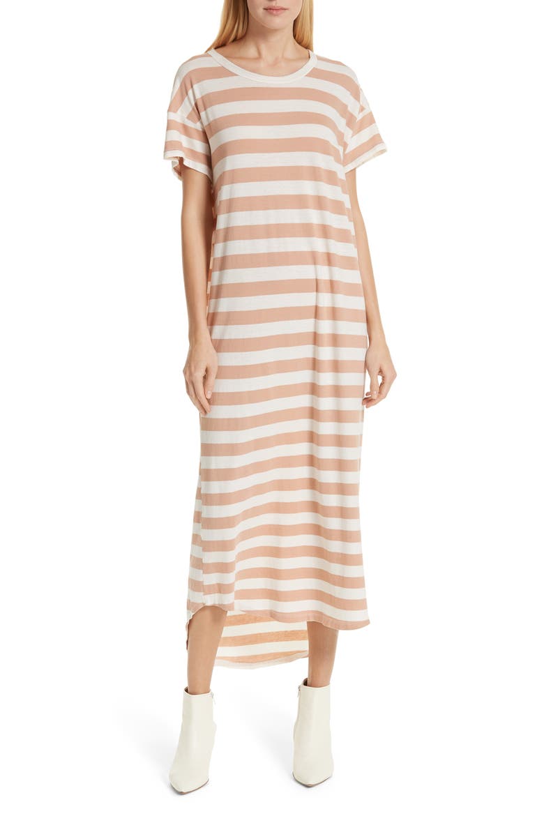 The Boxy Shirttail Midi Dress, Main, color, BLUSH STRIPE