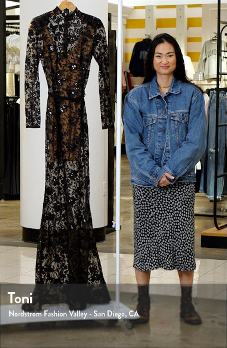 Gabriella Sequin Floral Long Sleeve Mermaid Gown, sales video thumbnail