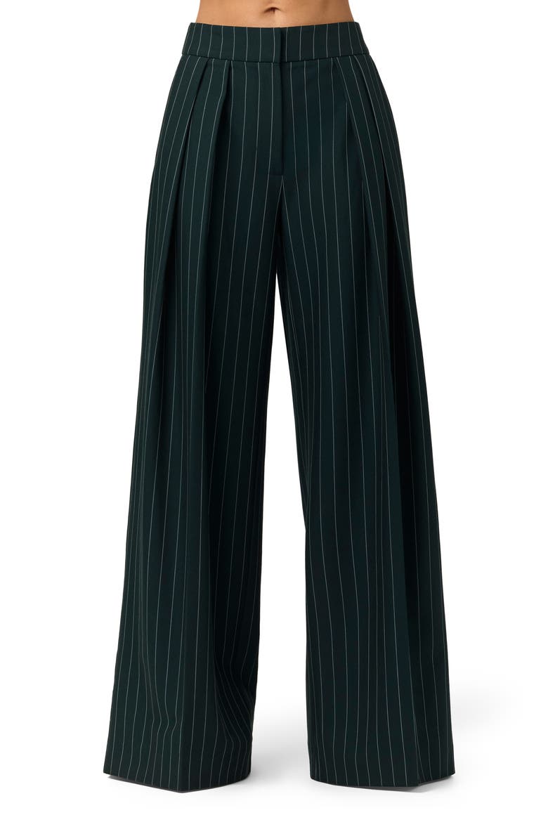 Pinstripe Pleated Wide Leg Pants, Main, color, MIDNIGHT NAVY/ TEAL