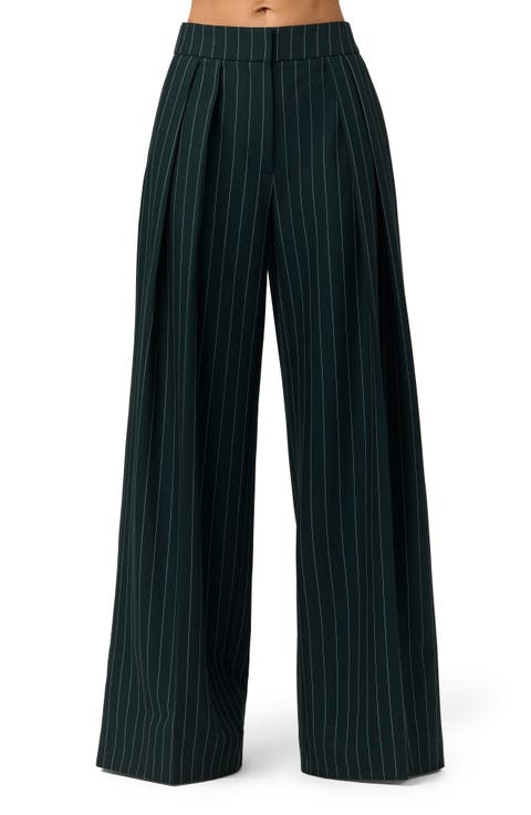 Pinstripe Pleated Wide Leg Pants