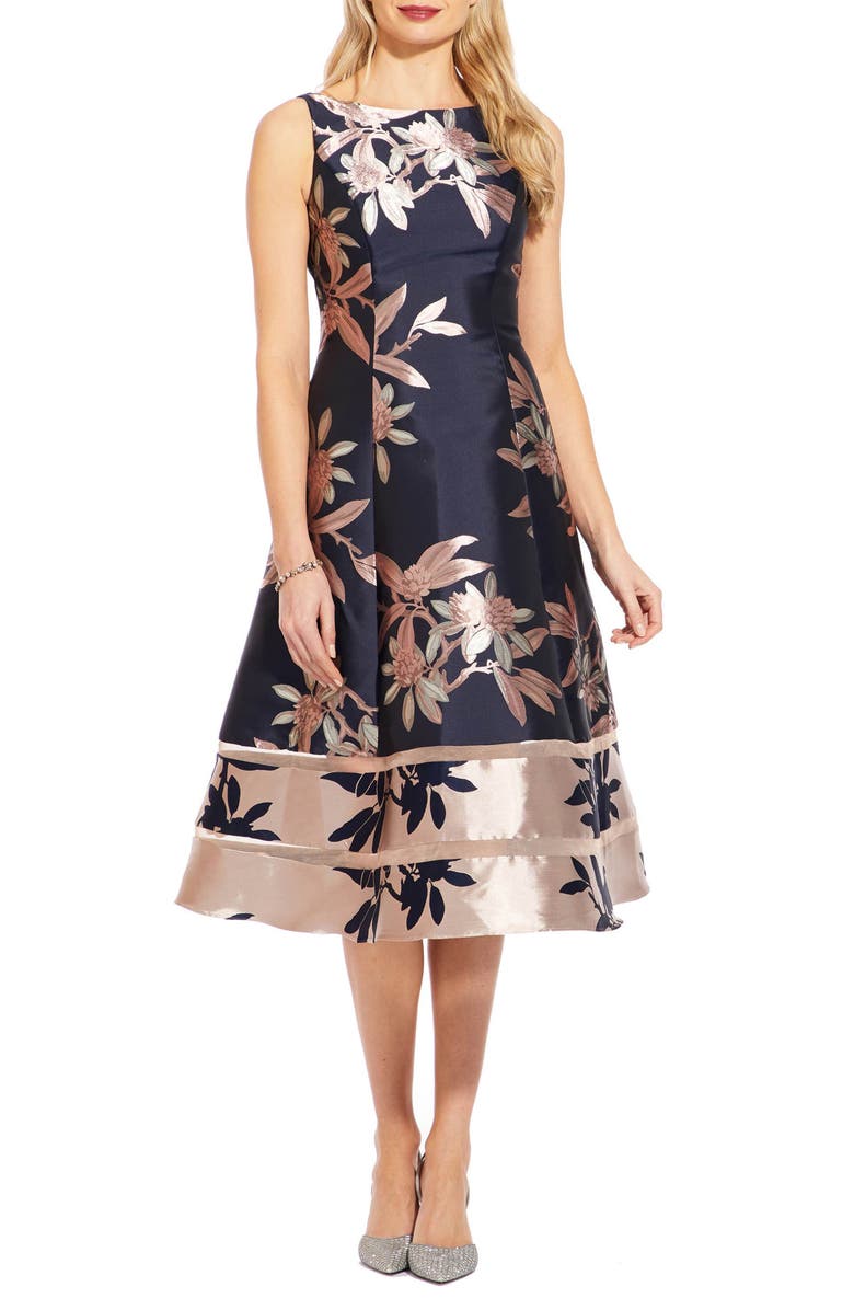 Adrianna Papell Metallic Jacquard Sleeveless Midi Dress, Main, color, 