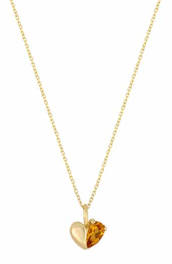 14K Yellow Gold Citrine Heart Pendant Necklace