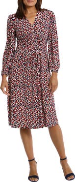 London Times Long Sleeve Ruched Empire Waist Midi Dress