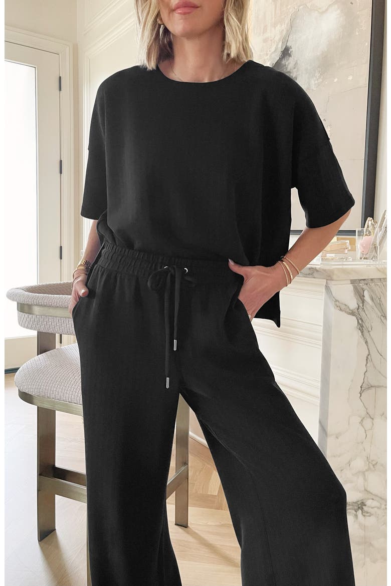 x @cellajaneblog Oversize Rib Scuba Knit T-Shirt, Alternate, color, BLACK