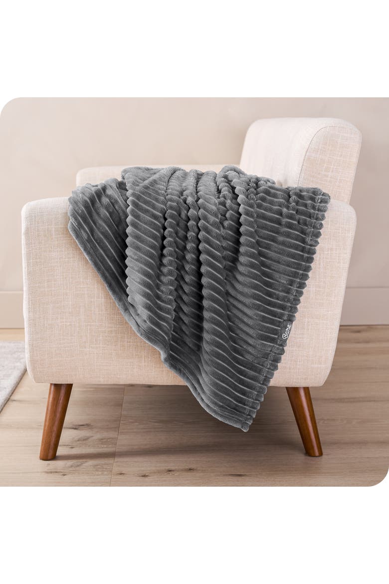 Ribbed Microplush Fleece Blanket, Alternate, color, Grey