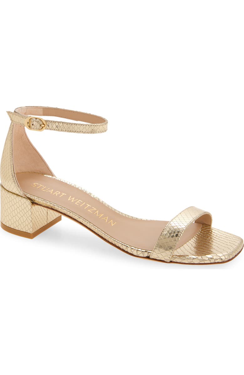Stuart Weitzman Nudistcurve 35 Snakeskin Embossed Block Heel Sandal, Main, color, Platino