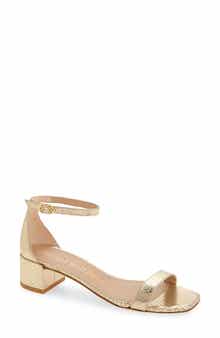 Stuart Weitzman Nudistcurve 35 Snakeskin Embossed Block Heel Sandal