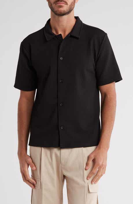 FLEECE FACTORY Checkbox Short Sleeve Stretch Button-Up Shirt