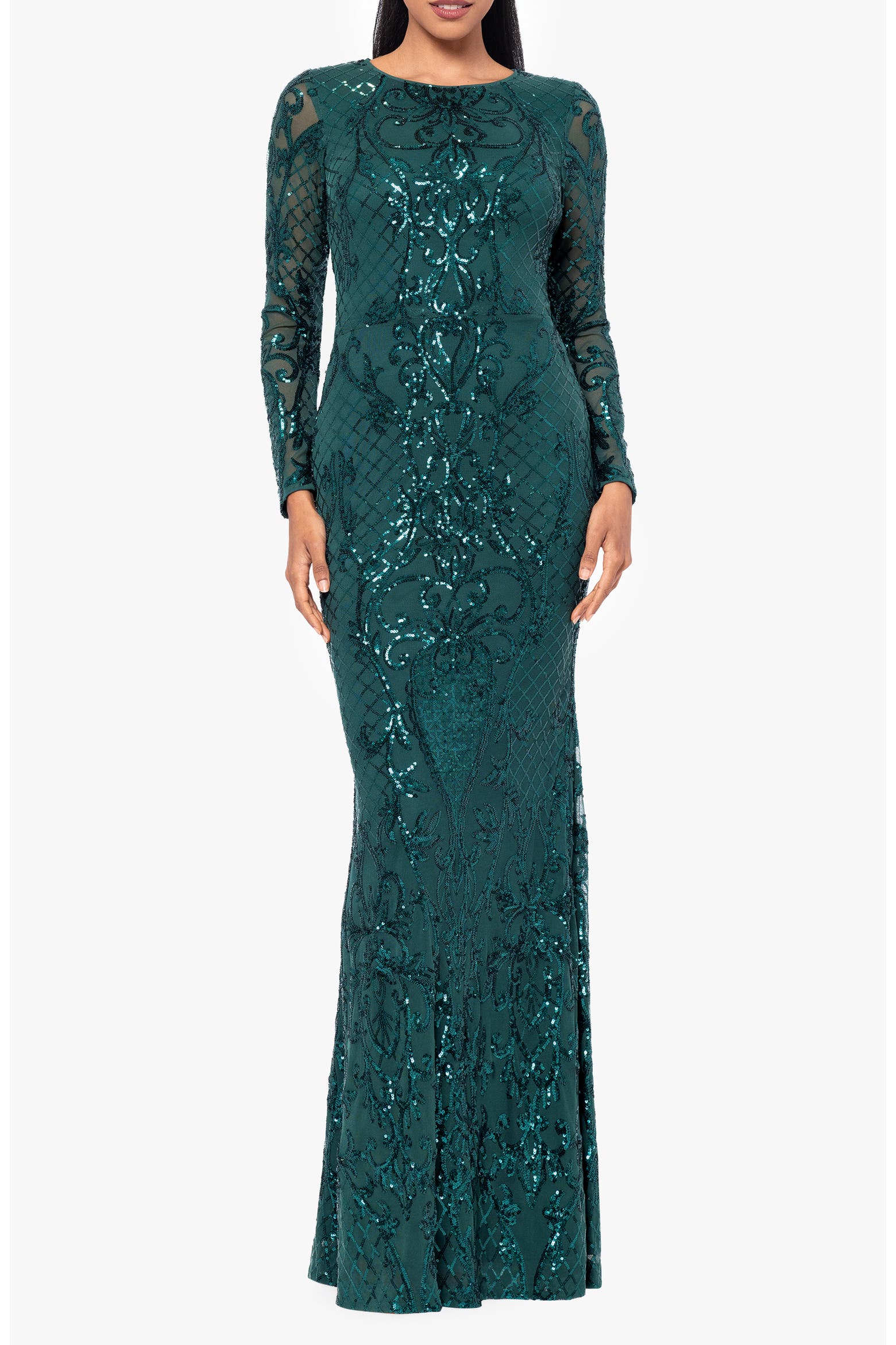 Mer Made Lids Betsy & Adam Sequin Long Sleeve Mermaid Gown (Women) | Nordstrom