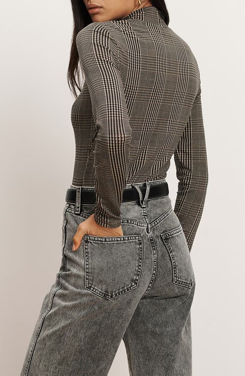 Veronica Beard Nate Plaid Mock Neck Long Sleeve Top In Brown
