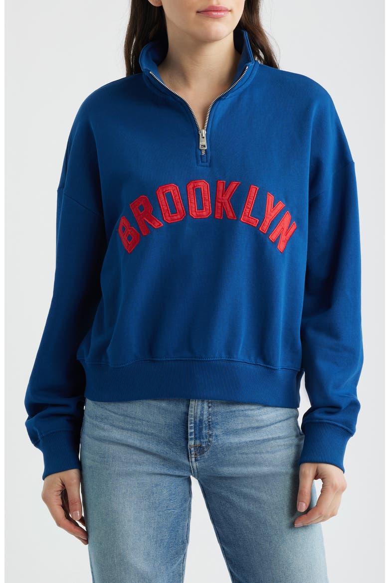Oversize Cotton Half Zip Sweatshirt, Main, color, NAVY PEONY