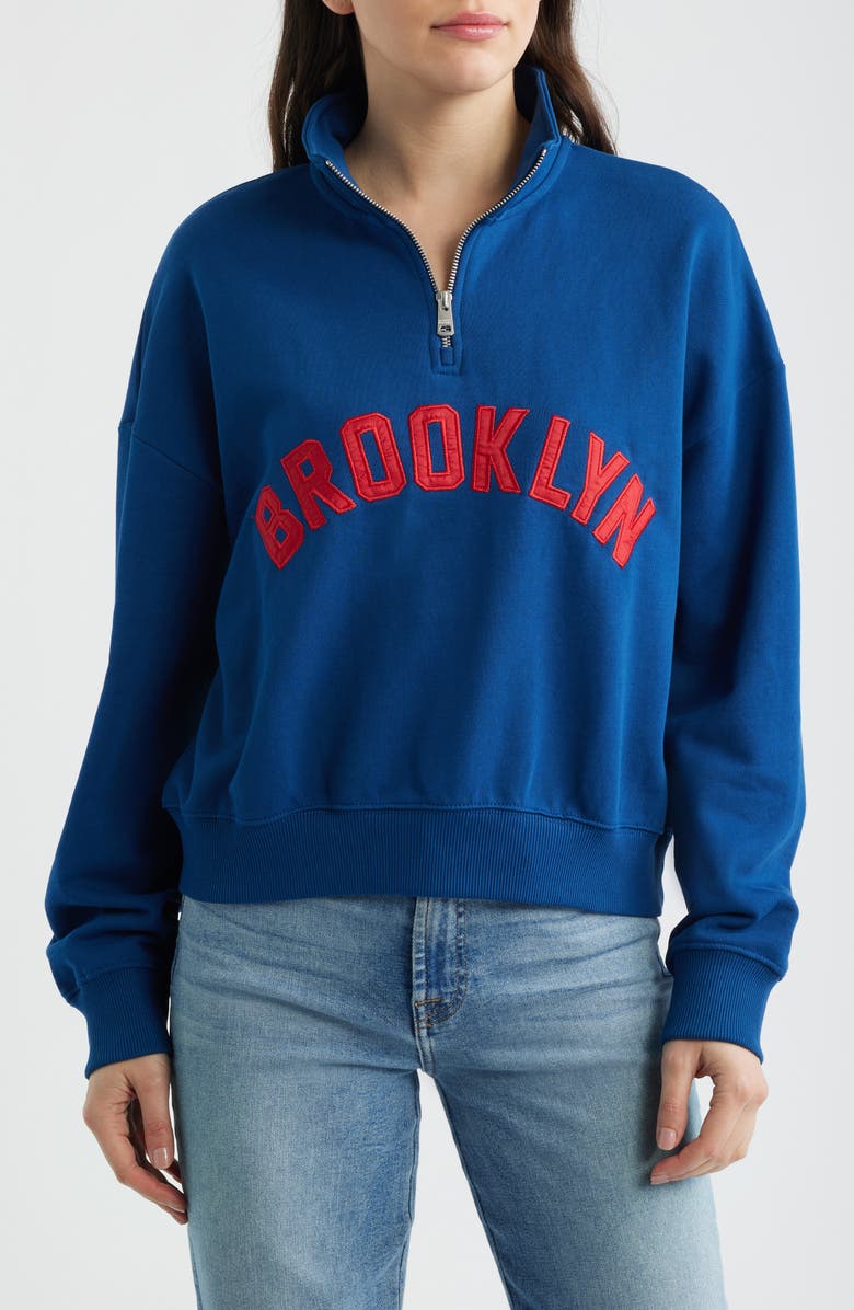 Brooklyn Industries Oversize Cotton Half Zip Sweatshirt, Main, color, Navy Peony