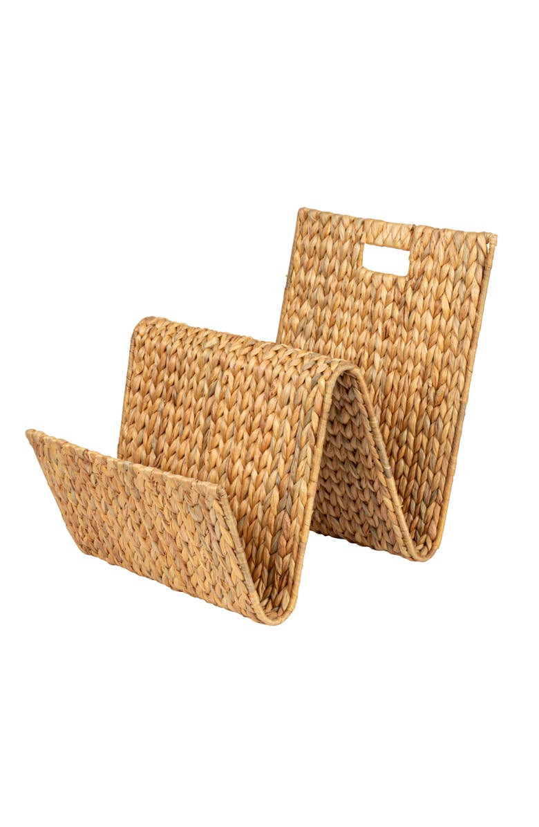 Storied Home Hand-Woven Water Hyacinth and Metal Magazine Storage Holder with Sturdy Handles, Main, color, Natural