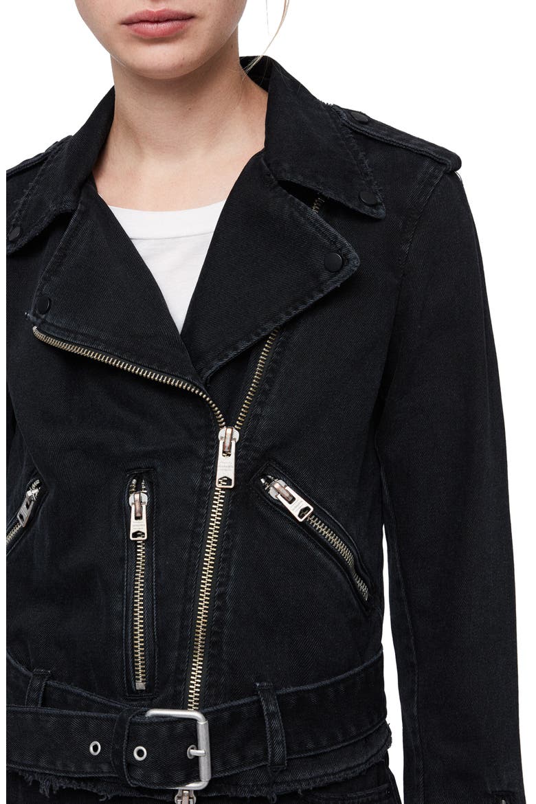 Balfern Denim Biker Jacket, Alternate, color, BLACK