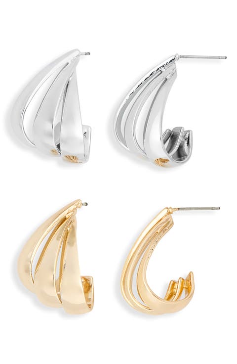 Set of 2 Triple-Loop Teardrop Earrings