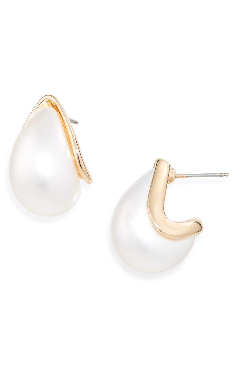 NORDSTROM RACK Faux Pearl Teardrop Stud Earrings, Main, color, White- Gold