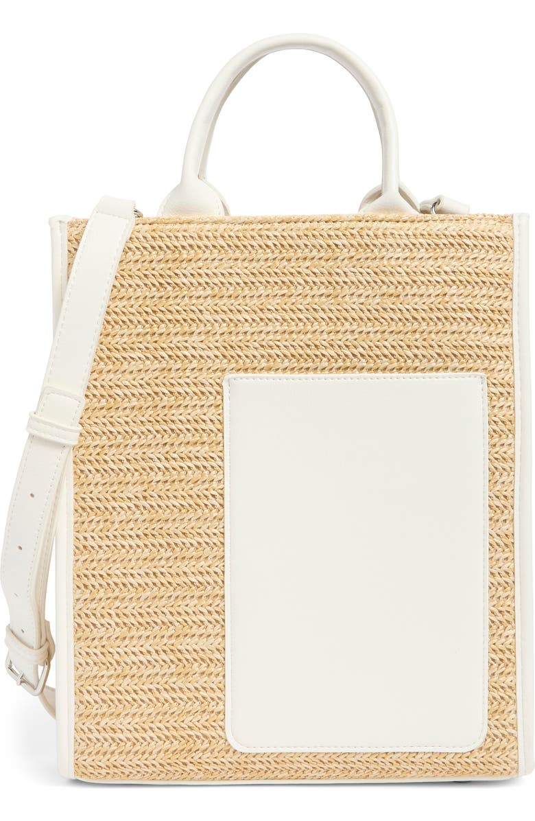 BCBG Mini Whipstitched Straw Tote Bag, Main, color, Natural/ White
